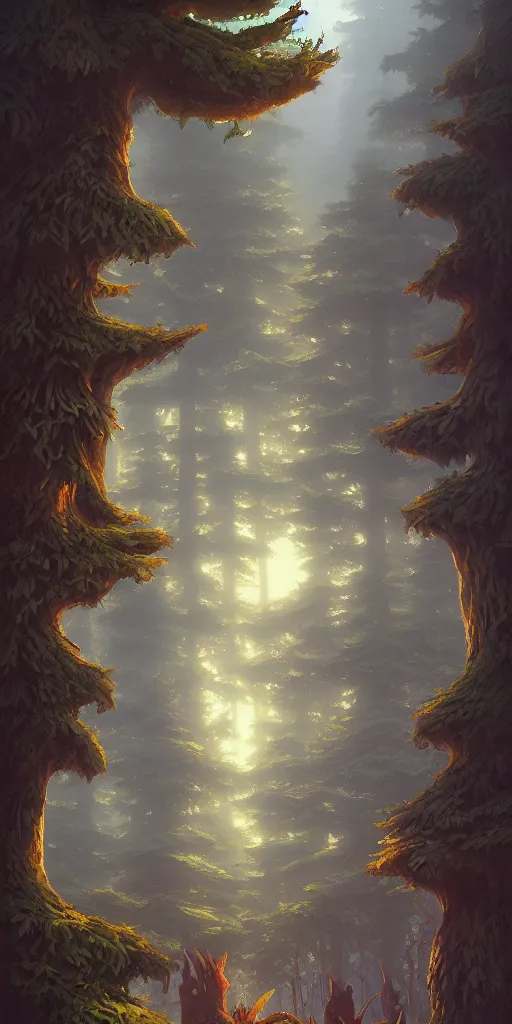 Image similar to group of pine trees by andreas rocha, by justin gerard, by anato finnstark