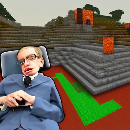 Prompt: stephen hawking in minecraft, gameplay, mojang,