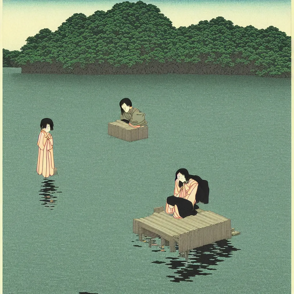 Image similar to a lonely girl by kawase hasui.