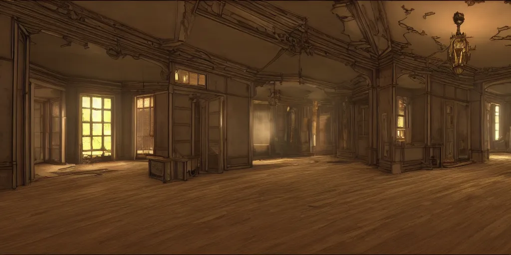 Prompt: kingdom hearts twilight town mansion interior, nostalgic abandoned, sunlight streaming through the windows