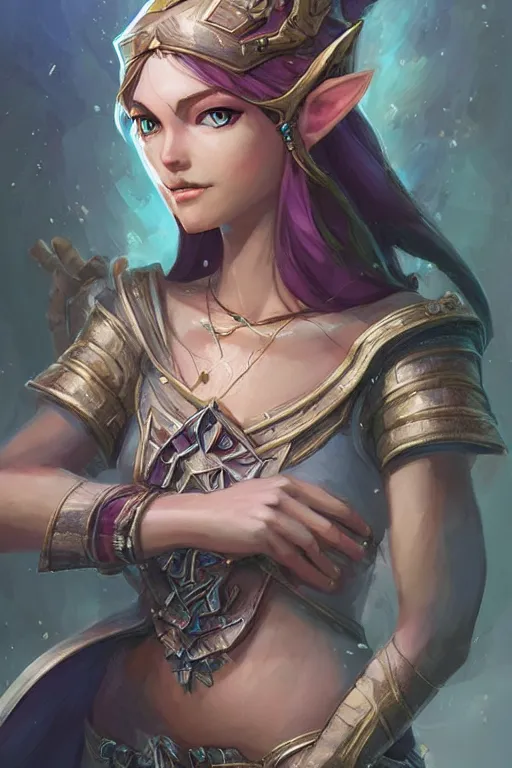 Image similar to goddess of zelda, d & d, fantasy, portrait, highly detailed, headshot, digital painting, trending on artstation, concept art, sharp focus, illustration, art by artgerm and greg rutkowski and magali villeneuve