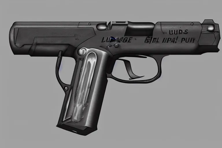 Image similar to Concept art of a futuristic luger pistol