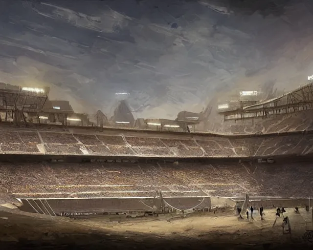 Prompt: a football stadium in the style of ancient egypt architecture, art by greg rutkowski and artgerma, stunning concept art, exterior design