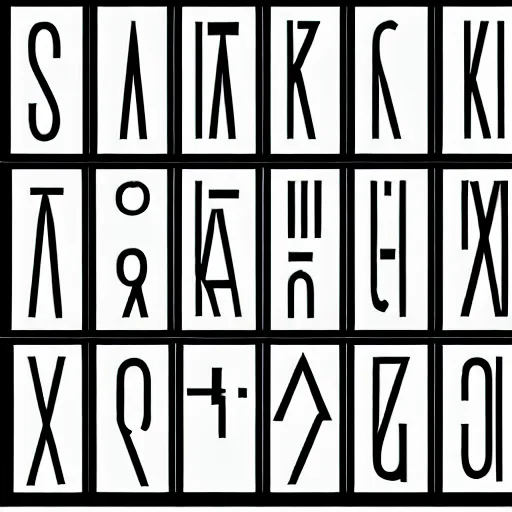 Image similar to latin alphabet in square boxes, symmetrical, grayscale, sharp