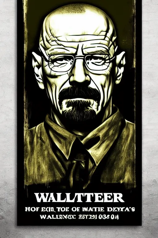Image similar to poster of walter white, in the style of megadeth's album covers