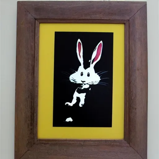 Image similar to individual furry bugs bunny silk screen portrait banksy style