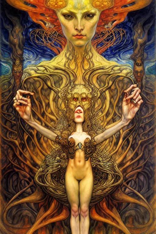 Image similar to Divine Chaos Engine by Karol Bak, Jean Delville, William Blake, Gustav Klimt, and Vincent Van Gogh, symbolist, visionary