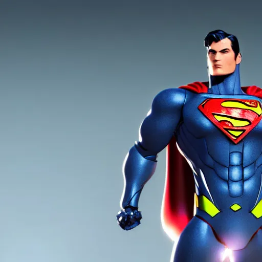 Image similar to still photo of mecha - superman, highly detailed, photorealistic portrait, bright studio setting, studio lighting, crisp quality and light reflections, unreal engine 5 quality render