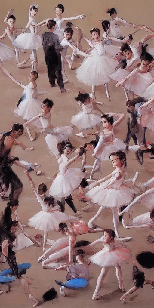 Image similar to oil painting scene from ballet school by kim jung gi