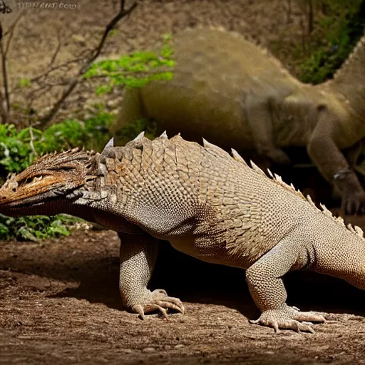 Image similar to a hybrid between a komodo-dragon and a pangolin, national geographic file-photo, photography
