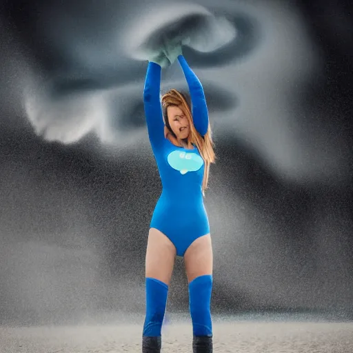 Prompt: water based superhero who is making a tornado with her powers in a beach PROMPT, XF IQ4, 150MP, 50mm, f/1.4, ISO 200, 1/160s, natural light, Adobe Photoshop, Adobe Lightroom, DxO Photolab, Corel PaintShop Pro, rule of thirds, symmetrical balance, depth layering, polarizing filter, Sense of Depth, AI enhanced