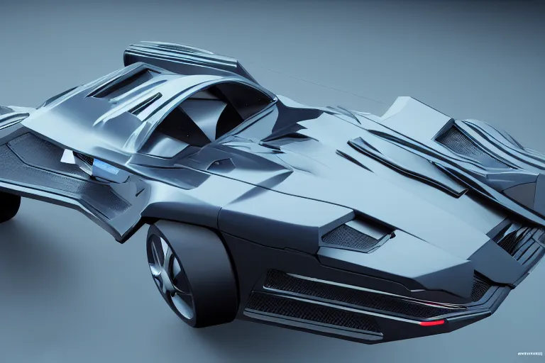 Image similar to cyberpunk batmobile concept inspired sports car, futuristic look, highly detailed body, very expensive, photorealistic camera shot, bright studio setting, studio lighting, crisp quality and light reflections, unreal engine 5 quality render