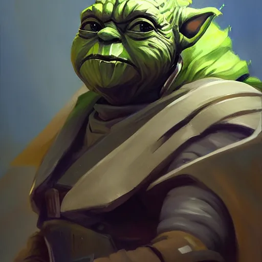 Image similar to greg manchess portrait painting of armored yoda as overwatch character, medium shot, asymmetrical, profile picture, organic painting, sunny day, matte painting, bold shapes, hard edges, street art, trending on artstation, by huang guangjian and gil elvgren and sachin teng