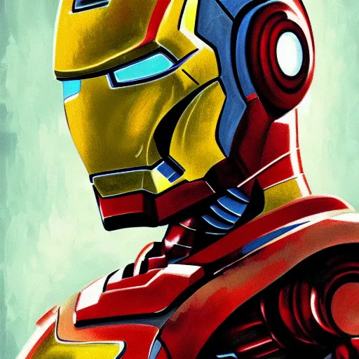 Image similar to Iron Man in the style of Vincent Van Gogh, masterpiece digital painting, 4k wallpaper, intricate detail, beautiful, gorgeous, stunning, artstation