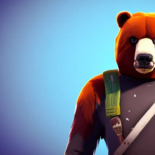 Image similar to a man wearing a bear hat as a fortnite character, screenshot from fortnite, 3 d unreal engine render