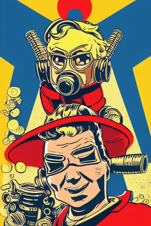 Image similar to fallout 7 6 retro futurist illustration art by butcher billy, sticker, colorful, illustration, highly detailed, simple, smooth and clean vector curves, no jagged lines, vector art, smooth andy warhol style