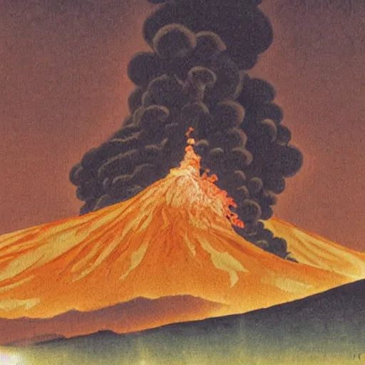 Prompt: volcano eruption, artwork by hiroshi yoshida