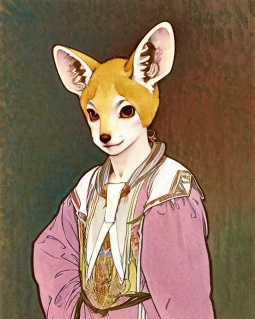 Prompt: A watercolor frontal portrait of a beautiful Astolfo with fennec ears pointing down on top of his head wearing a white sweater looking at the viewer, elegant, delicate, soft lines, higly detailed, smooth , pixiv art, ArtStation, pink hue, artgem, art by alphonse mucha charles reid mary cassatt and shirow masamune, high quality