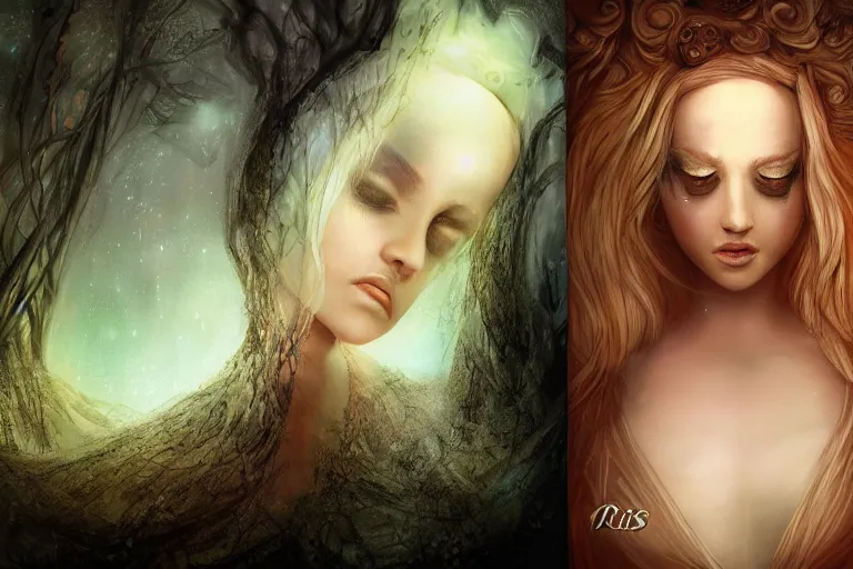 Prompt: Close Detailed Beautiful Fantasy Eris Visits in Dreams, Sleep, by Nixeu, by Erol Otus, by Johan Lilja