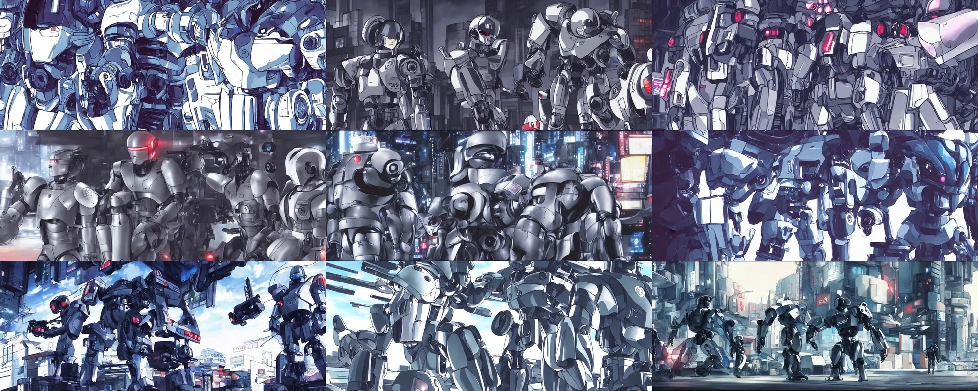 Prompt: Screenshot of the Robocop anime by Studio Ghibli, modern cyberpunk anime, trending on Pixiv, cinematic, 4K