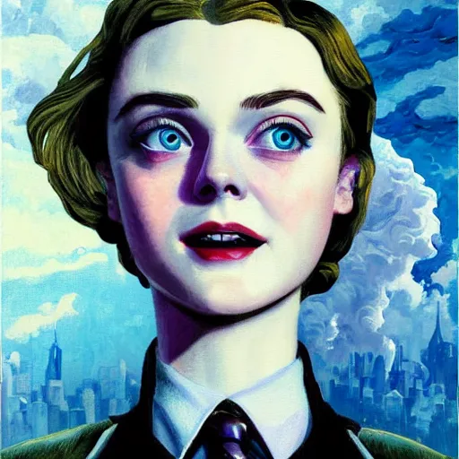 Prompt: professional painting of Elle Fanning in Bioshock Rapture the style of Henri-Edmond Cross, head and shoulders portrait, symmetrical facial features, smooth, sharp focus, illustration, intricate, stormy weather, extremely detailed masterpiece,