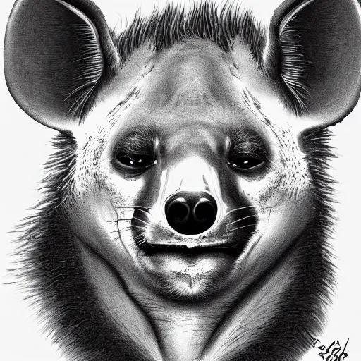 Prompt: a portrait of a hyena character, in the style of wayne barlowe