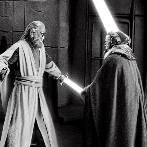 Prompt: gandalf fighting obi wan kenobi