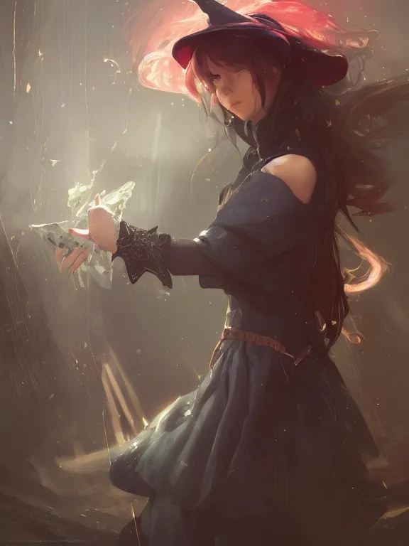 Image similar to A mischievous young witch about to get up to some trouble. Elegant. Smooth. By Ruan Jia and Artgerm and Range Murata and WLOP and CLAMP. Key Art. Fantasy Illustration. award winning, Artstation, intricate details, realistic, Hyperdetailed, 8k resolution.