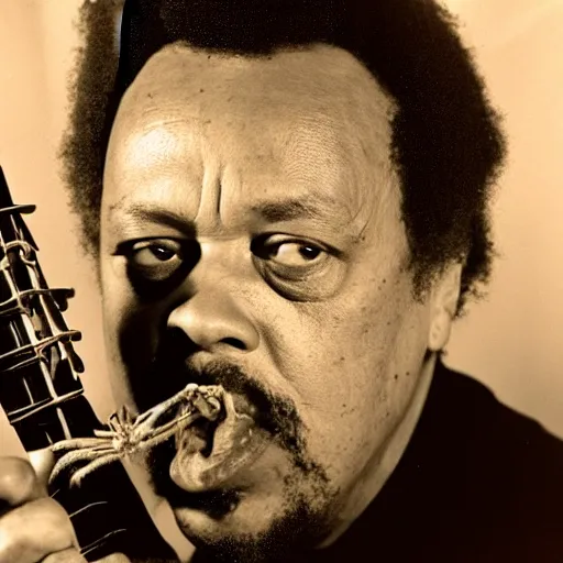 Image similar to charles mingus smoking a spider, professional photograph, 4 k