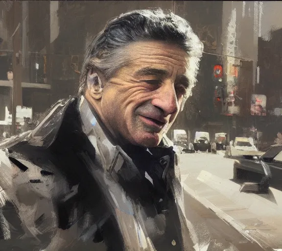 Image similar to a hyper-detailed photograph of Robert DeNiro by Craig Mullins; oil on canvas; trending on artstation