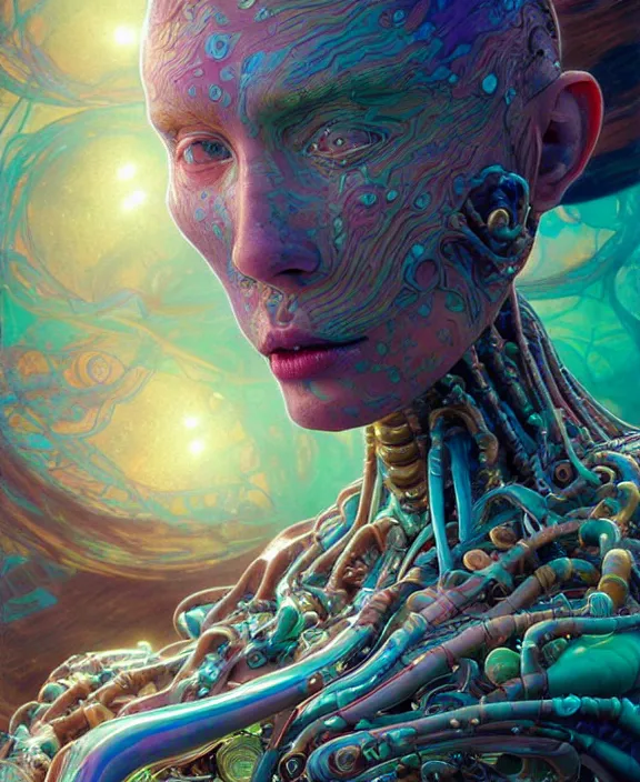 Prompt: intricate colorful transparent portrait of a terrifying beautiful alien sea creature, mottled coloring, adorable, childlike, biopunk environment, ultra realistic, concept art, art nouveau, photorealistic, octane render, 8 k, unreal engine. art by christopher marley and artgerm and greg rutkowski and alphonse mucha