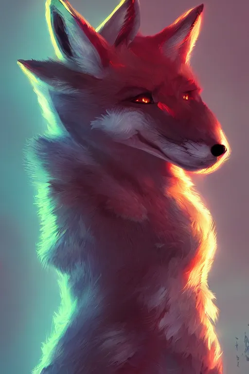 Image similar to a fox fursona, trending on artstation, by kawacy, furry art, digital art, cyberpunk, high quality, backlighting