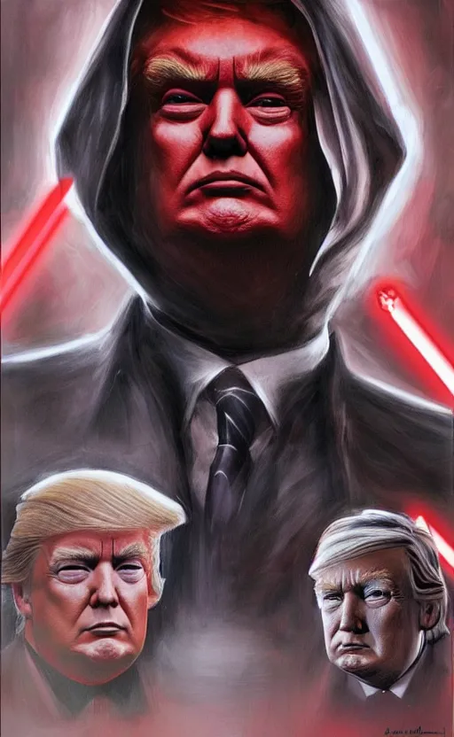 Image similar to « a beautiful donald trump as a sith lord portrait, very realistic, trending on artstation »