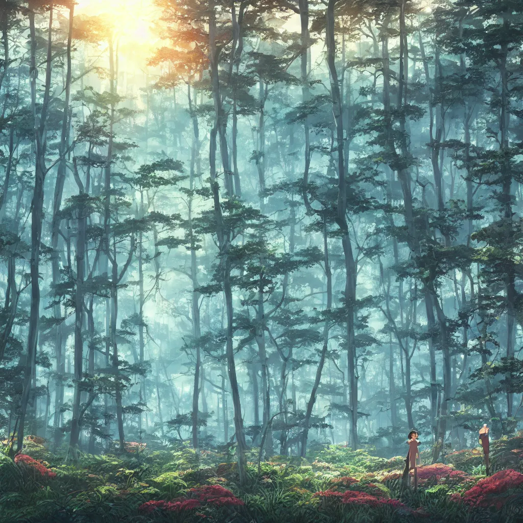 Prompt: sharp focus, breath taking beautiful, Aesthetically pleasing, gouache forest at golden hour, digital concept art background by Hayao Miyazaki and Studio Ghibli, fine art, official media, high definition, illustration, ambient lighting, HDR, HD, UHD, 4K, 8K, cinematic, high quality scan, award winning, trending, featured, masterful, dynamic, energetic, lively, elegant, intricate, complex, highly detailed, Richly textured, Rich vivid Color, masterpiece.