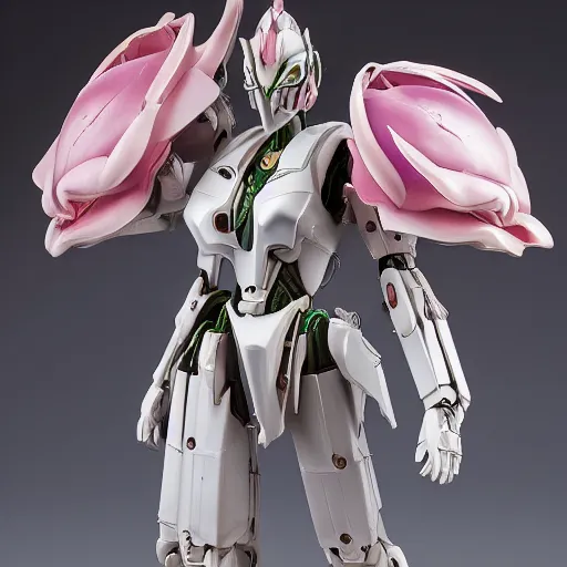 Prompt: futuristic nymphaea themed mecha waterlily upper body, sepals forming helmet, highly detailed, nymphaea, 4 k hd resolution, barbatos gundam with floral inlay, bandai box art, star wars, makoto kobayashi, frank gehry, raymond swanland