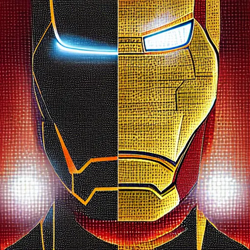 Prompt: mosaic portrait of iron man with robot ears by Saimir Strati, 4k, intricate details, fire in the background