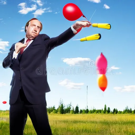 Prompt: saul goodman throwing dart at red ballon, stock photo