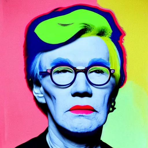 Prompt: Colorized Colored Modern Portrait of an aged elderly Andy Warhol, taken in the 2000s, photo taken on a 2000s camera, grainy, real life, hyperrealistic, ultra realistic, realistic, highly detailed, epic, HD quality, 8k resolution, body and headshot, film still, front facing, front view, headshot and bodyshot, detailed face, very detailed face