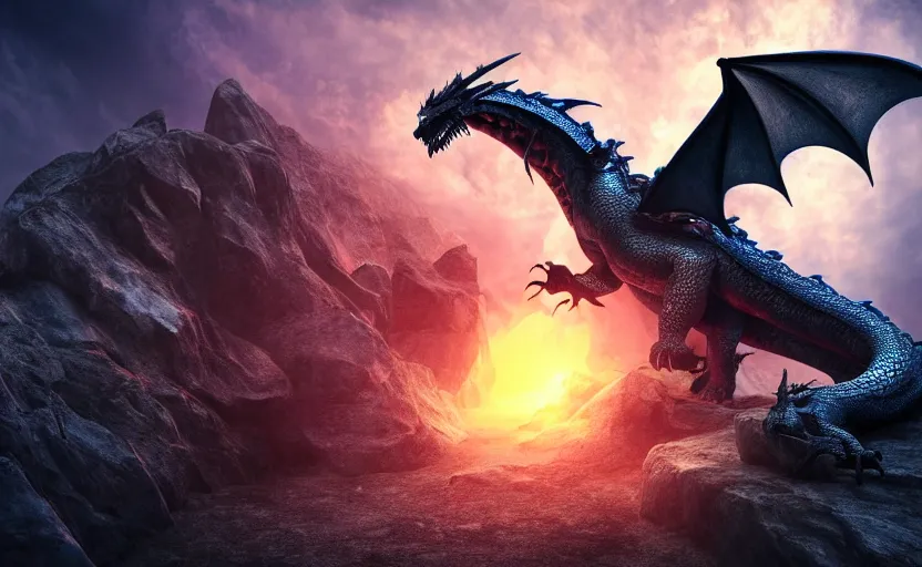 Image similar to A dragon emerging from a dimensional portal, high quality photo, dramatic light, photorealistic, 8k,