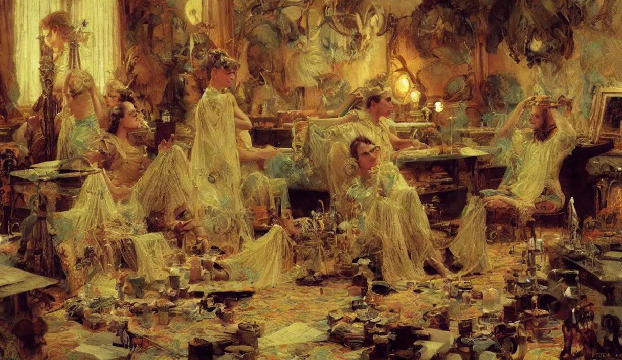 Image similar to ! dream a 7 0 s prisunic catalog with the indoor office of severance series ( 2 0 2 2 ), painting by gaston bussiere, craig mullins, j. c. leyendecker, in color