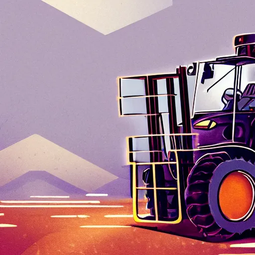 Image similar to fancy picture of a forklift in a cyper punk setting