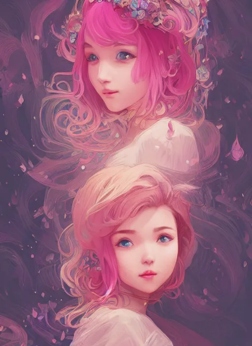 Image similar to beautiful girl pink blob hair, cute, intricate, highly detailed, digital painting, trending on artstation, concept art, smooth, sharp focus, backlit, rim light, vivid colors, illustration, unreal engine 5, 8 k, art by rossdraws and alphonse mucha