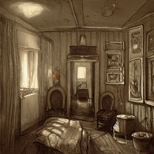 Image similar to An interior of room, in style of Keith Thompson