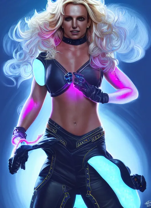 Image similar to britney spears as hellcat, intricate, elegant, glowing lights, highly detailed, marvel, digital painting, artstation, glamor pose, concept art, smooth, sharp focus, illustration, art by artgerm and greg rutkowski, artey freytag