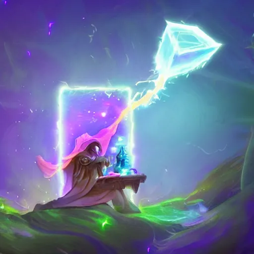 Image similar to glowing magic paper floating in the air, fantasy digital art, in the style of hearthstone artwork