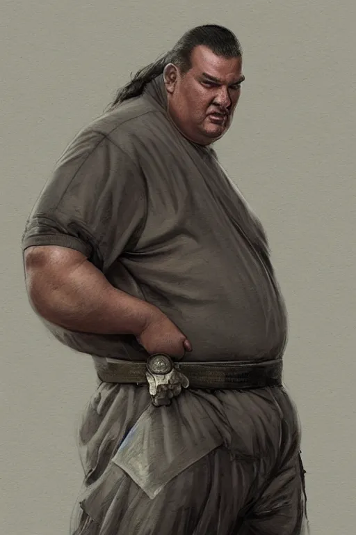 Prompt: obese steven seagal in prison for treason, intricate, elegant, highly detailed, digital painting, artstation, concept art, smooth, sharp focus, illustration, art by greg rutkowski, masterpiece, perfect composition, award - winning photography, cgsociety