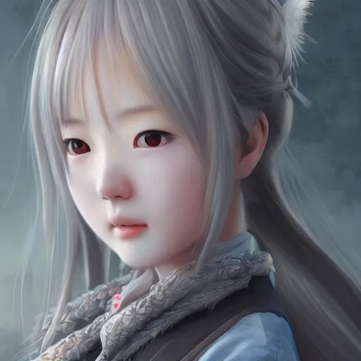 Image similar to ultra-detailed, amazing details, grayish palette, HD semirealistic anime CG concept art digital painting of a Japanese schoolgirl, by a Chinese artist at ArtStation, by Huang Guangjian, Fenghua Zhong, Ruan Jia, Xin Jin and Wei Chang. Realistic artwork of a Chinese videogame, gentle an harmonic colors.