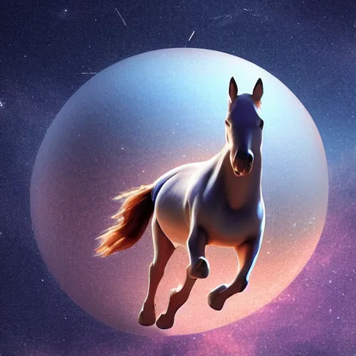 Image similar to sphere - shaped horse in space, digital art, octaner render, 3 d, 4 k