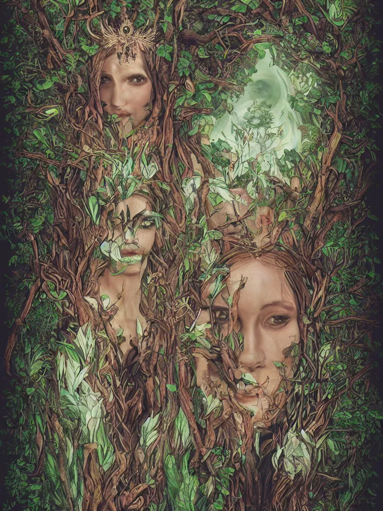 Image similar to lady of the forest, tarot, trending on artstation, striking eyes, symmetrical, 8k, incredible detail