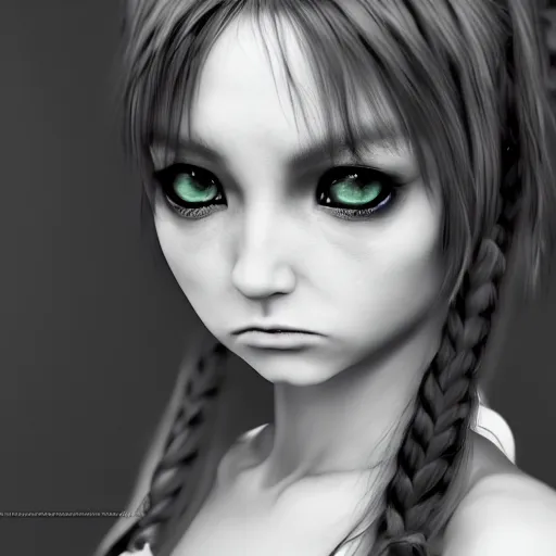 Image similar to photorealistic full shot portrait of angry darkness anime girl, inspired by Tim Burton, detailed, unreal engine 4k